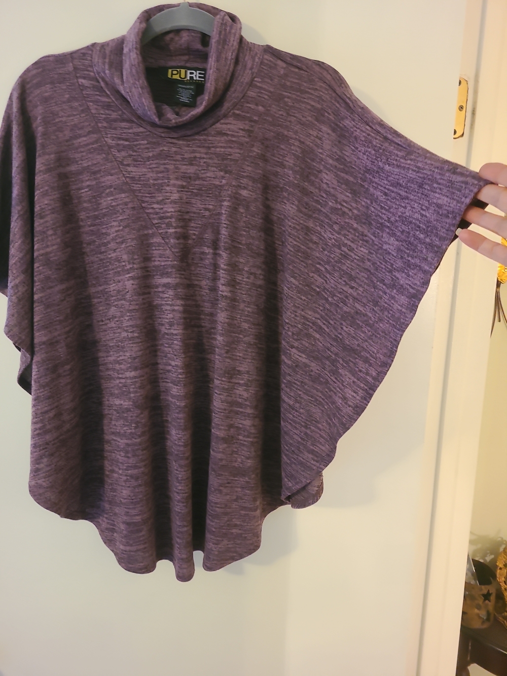 Pure Essence Plum Melange Oversized Poncho Sweater M Soft Cozy Lagenlook Boho